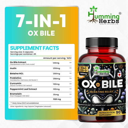Humming Herbs Ox Bile with Digestive Enzymes & Probiotics – 90 Veg Caps