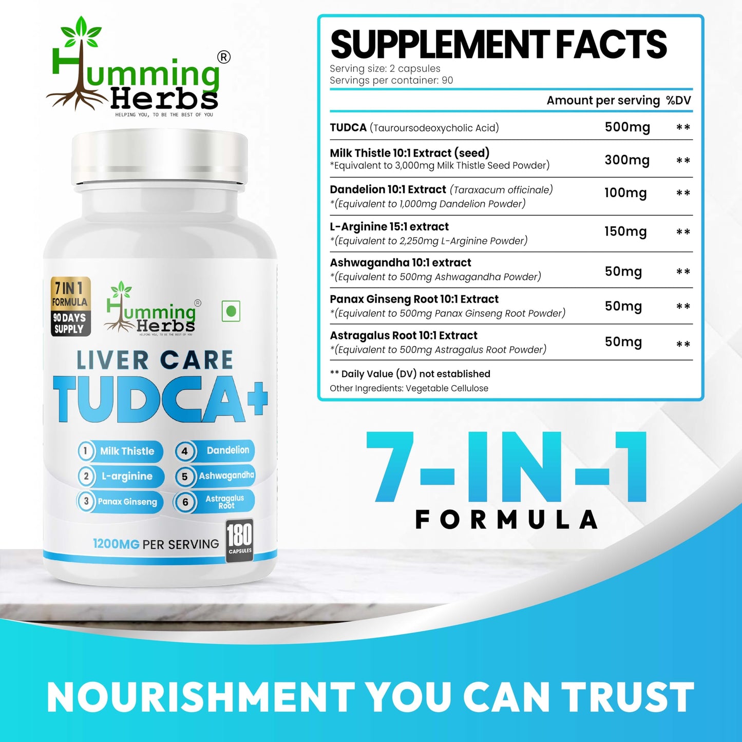Humming Herbs TUDCA 7in1 Complex – Milk Thistle, L-Arginine, Ashwagandha (180 Capsules)