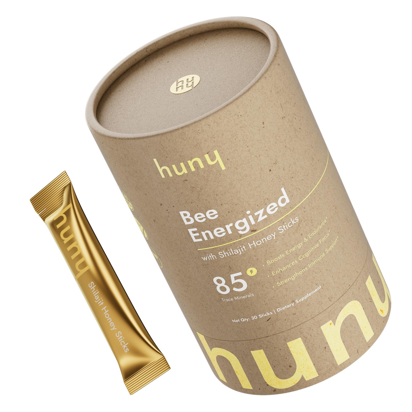 HUNY Bee Energized Shilajit Honey Sticks – 85+ Minerals for Clean Energy, Focus & Immune Support | 30 Count