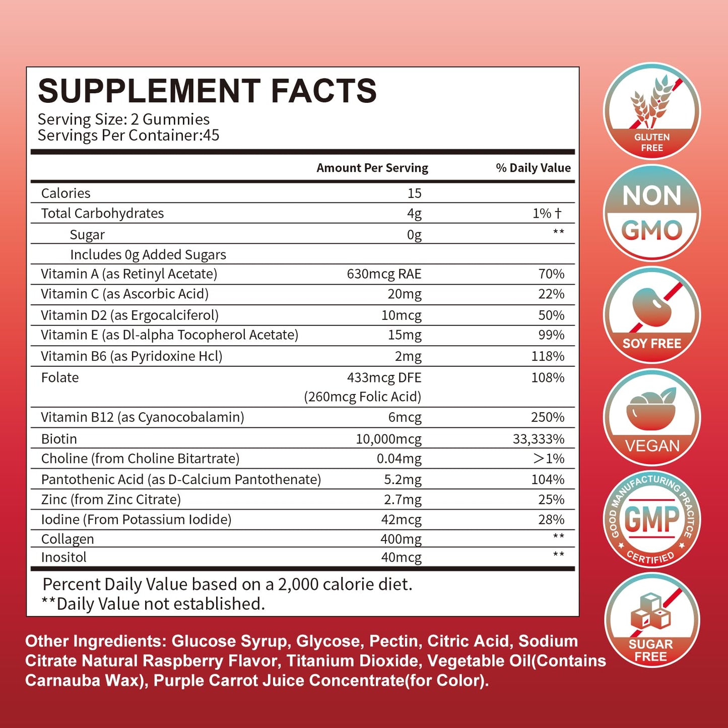 Hurdilen Biotin Collagen Gummies – 10,000 mcg Biotin for Hair, Skin & Nails | 90 Gummies