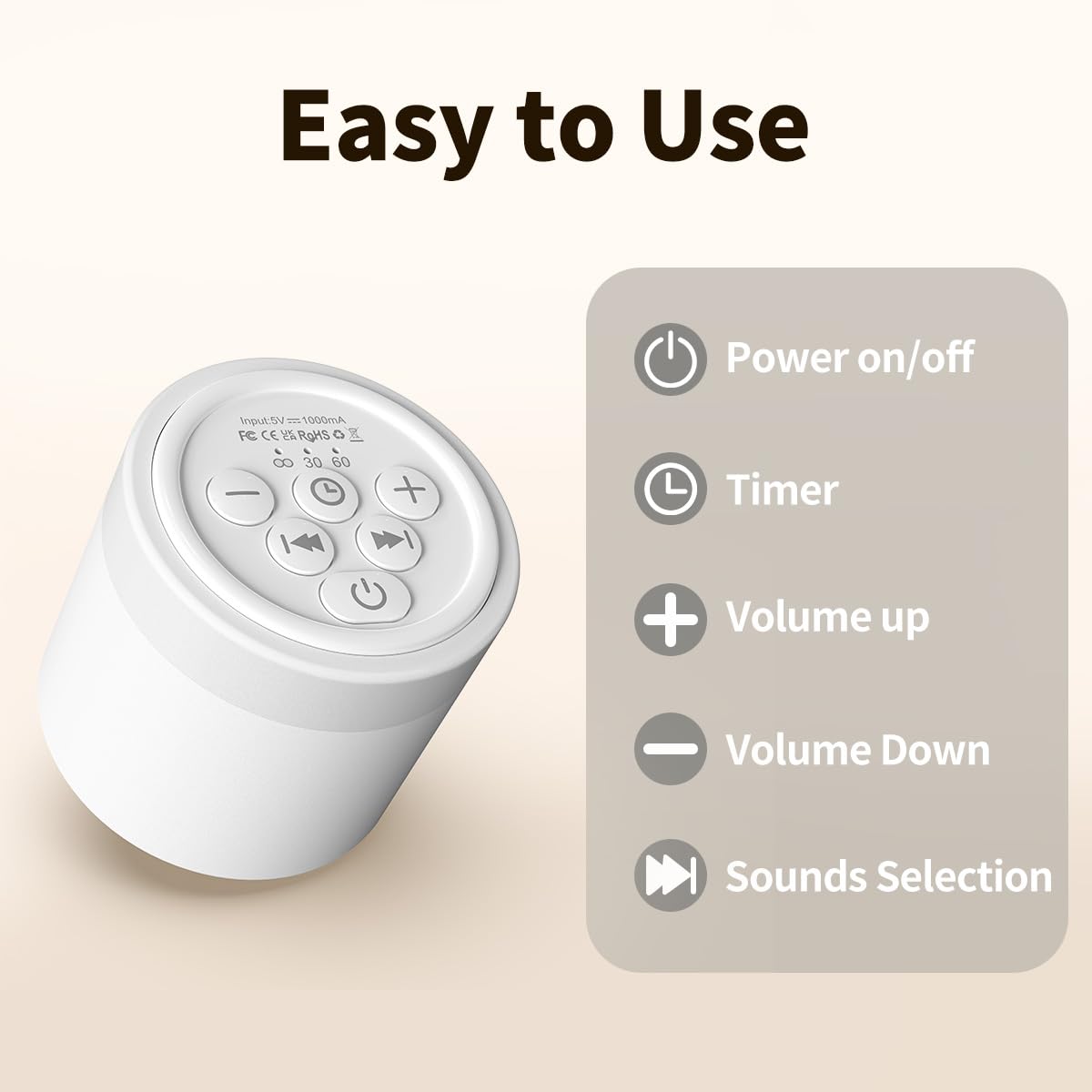 Hushing Sound Machine Mini – 30 Soothing Sounds Portable White Noise for Sleep, Travel, Home & Office