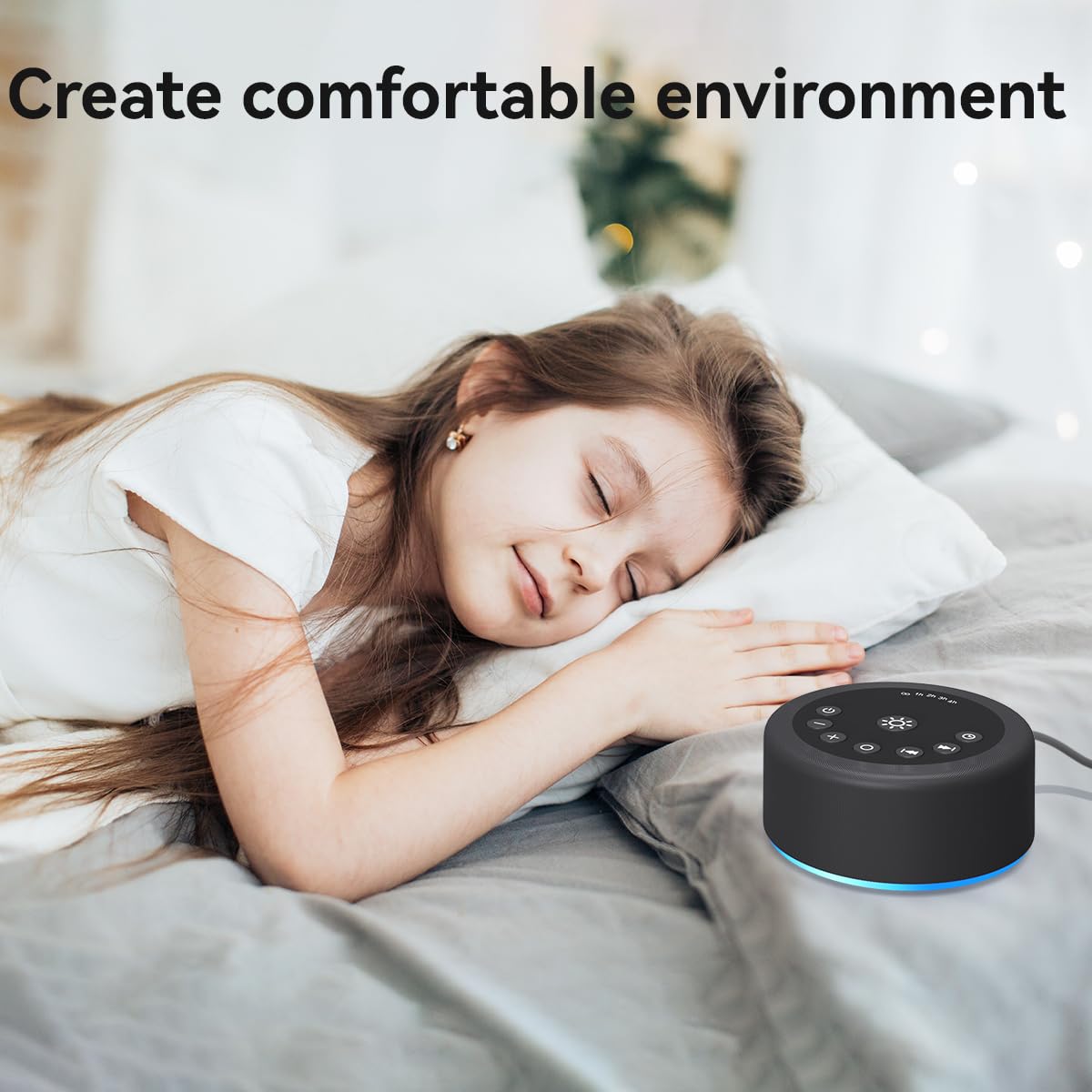 Hushing Sleep Sound Machine — 30 Non-Looping Sounds, 12 Night Lights, 36 Volume Levels, Memory & Timers