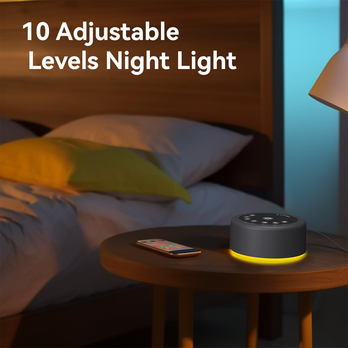 Hushing Sleep Sound Machine — 30 Non-Looping Sounds, 12 Night Lights, 36 Volume Levels, Memory & Timers