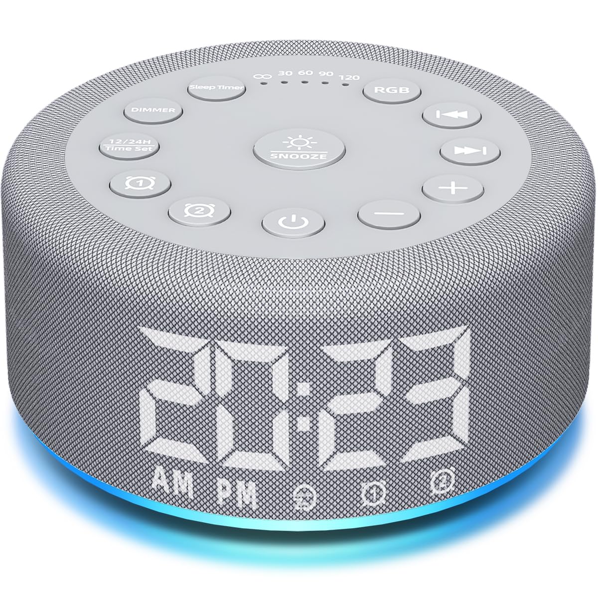 Hushing Sound Machine Alarm Clock with Night Light – Dual Alarms, 30 Sounds, Battery Backup