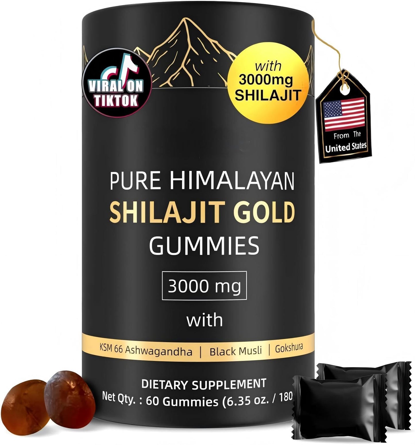 HWAXIGO 3000mg Himalayan Shilajit Gummies Gold – Organic, Non-GMO, 60 Gummies