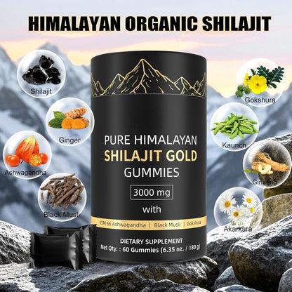HWAXIGO 3000mg Himalayan Shilajit Gummies Gold – Organic, Non-GMO, 60 Gummies