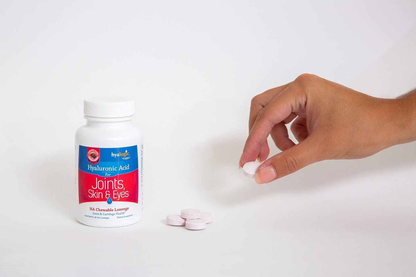 Hyalogic Hyaluronic Acid Chewables 60 Count - Berry Flavor (120mg per 2 Tablets) - Sugar Free HA for Skincare & Eye Health