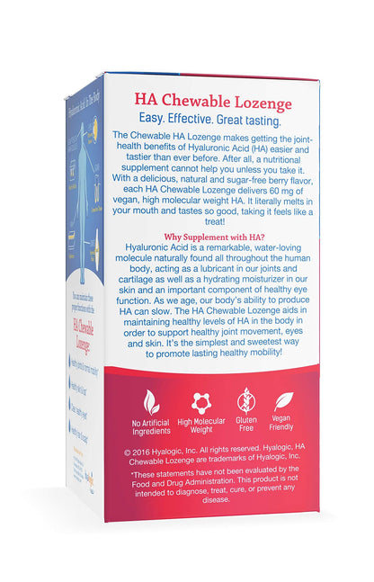 Hyalogic Hyaluronic Acid Chewables 60 Count - Berry Flavor (120mg per 2 Tablets) - Sugar Free HA for Skincare & Eye Health