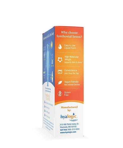 Hyalogic Synthovial Seven Liquid Hyaluronic Acid – Vegan Oral Joint & Skin Support, High Molecular Weight, 1 oz (2 Pack)