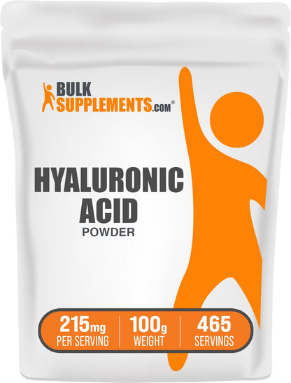 Hyaluronic Acid Powder (Sodium Hyaluronate) - 215mg/serving, 100g | Food Grade, Gluten Free | BulkSupplements