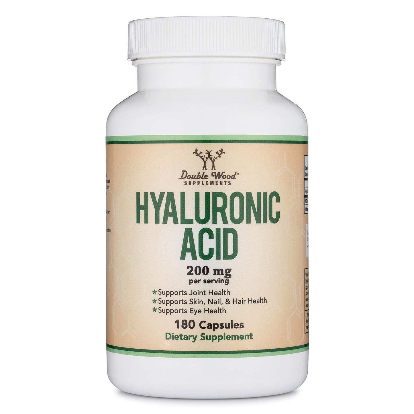 Hyaluronic Acid Supplements - 180 Capsules (200mg/Serving) | Gluten Free | Double Wood