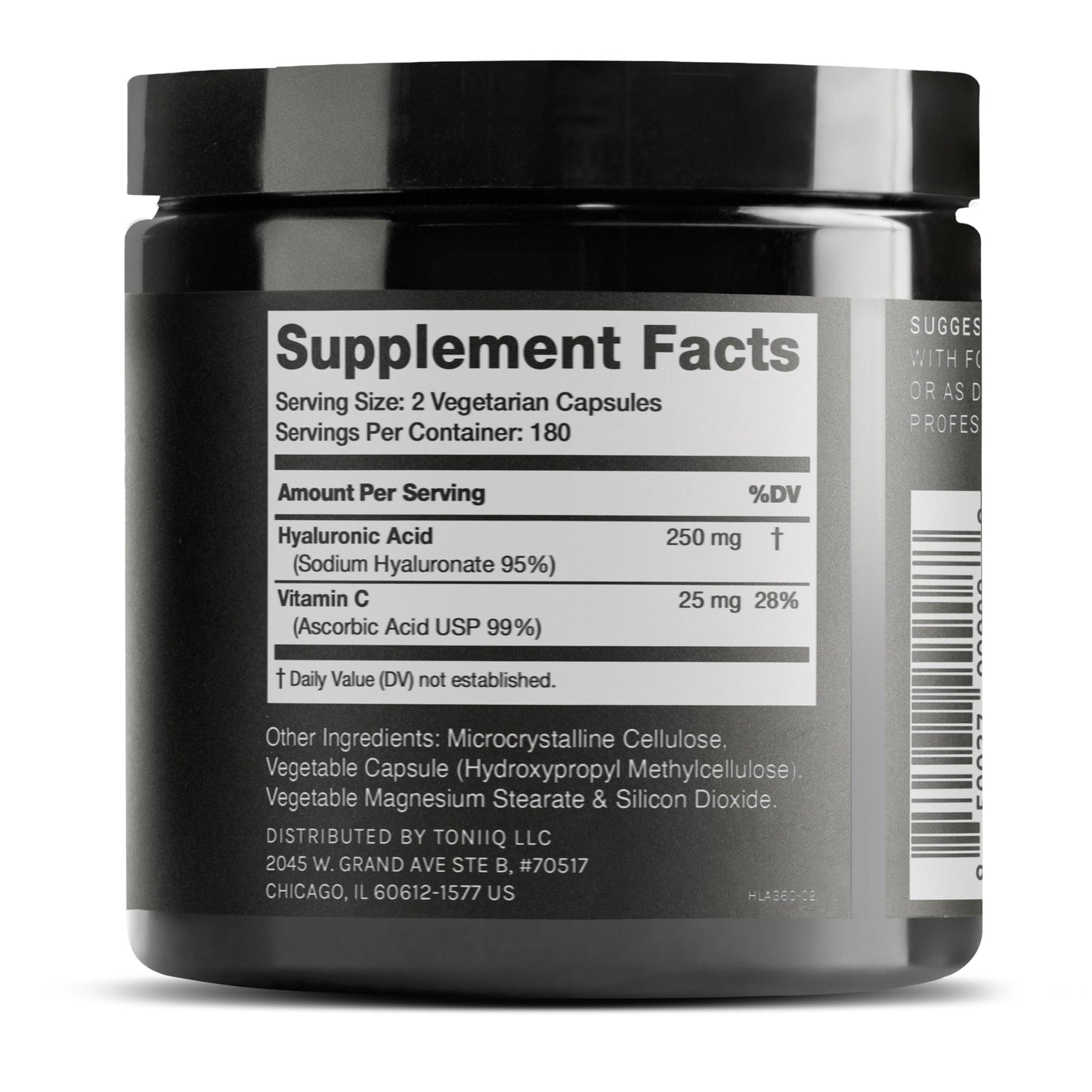 Hyaluronic Acid Supplements – Lab Tested 95% Ultra High Purity – Fermented and Bioavailable with Vitamin C – Third Party Lab Tested – 360 Capsules