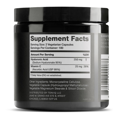 Hyaluronic Acid Supplements – Lab Tested 95% Ultra High Purity – Fermented and Bioavailable with Vitamin C – Third Party Lab Tested – 360 Capsules