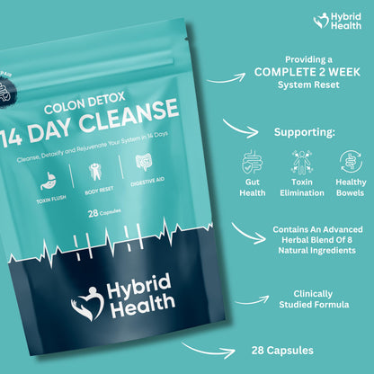 Hybrid Health Colon Cleanse – 14 Day Detox for Gut Health & Weight Support | 28 Capsules