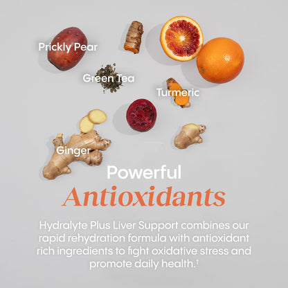 Hydralyte Liver Support + Electrolyte Mix – Milk Thistle, Turmeric, Ginger, Prickly Pear, Green Tea (Blood Orange Ginger, 20 Packets)