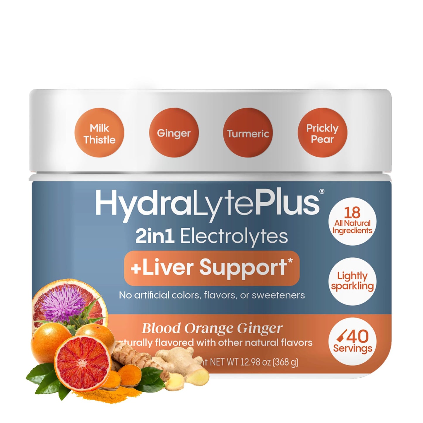 Hydralyte Liver Support + Electrolyte Mix – Milk Thistle, Turmeric & Ginger (Blood Orange Ginger, 40 Serves)