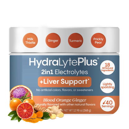 Hydralyte Liver Support + Electrolyte Mix – Milk Thistle, Turmeric & Ginger (Blood Orange Ginger, 40 Serves)