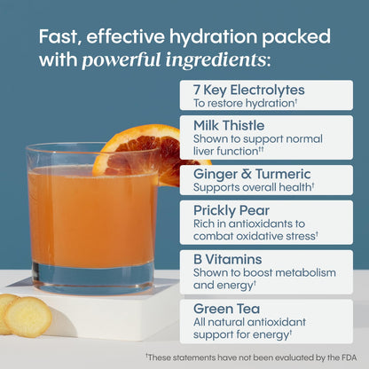 Hydralyte Liver Support + Electrolyte Mix – Milk Thistle, Turmeric, Ginger, Prickly Pear, Green Tea (Blood Orange Ginger, 20 Packets)
