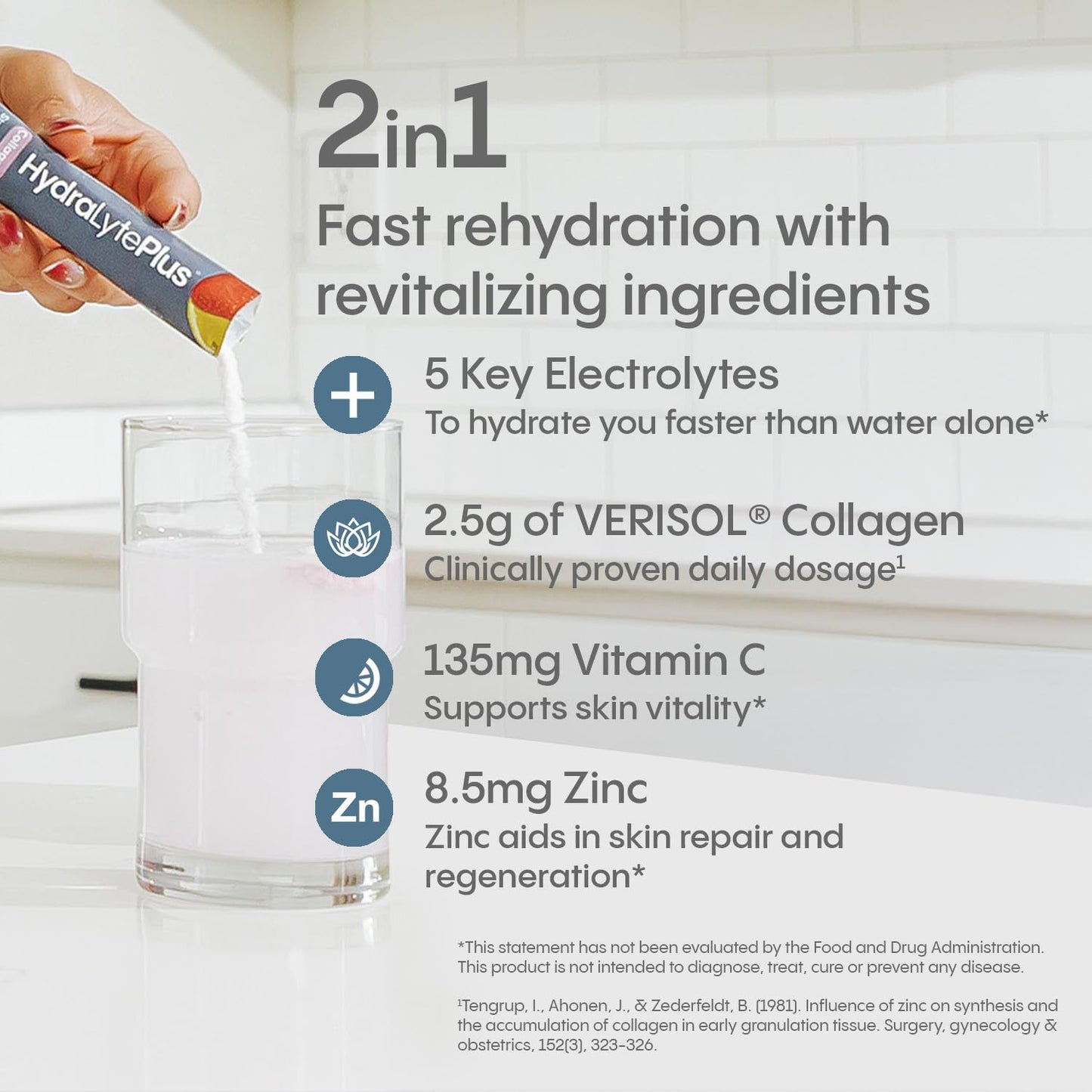 Hydralyte Verisol Collagen Packets with Electrolytes – Hydration with Vitamin C (30 Count)