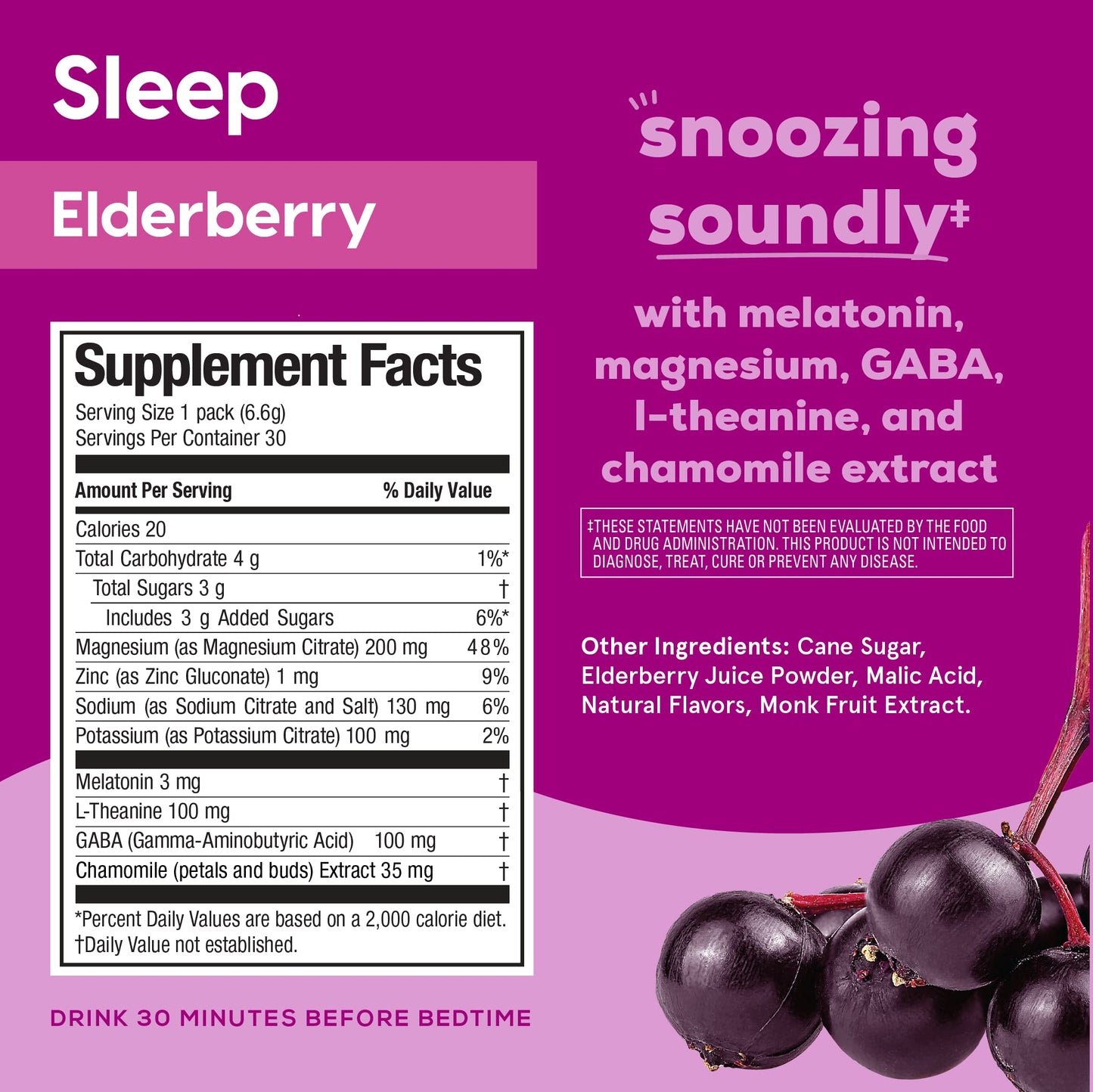 Hydrant Sleep Electrolyte Powder – Elderberry, 30 Sleep Packets