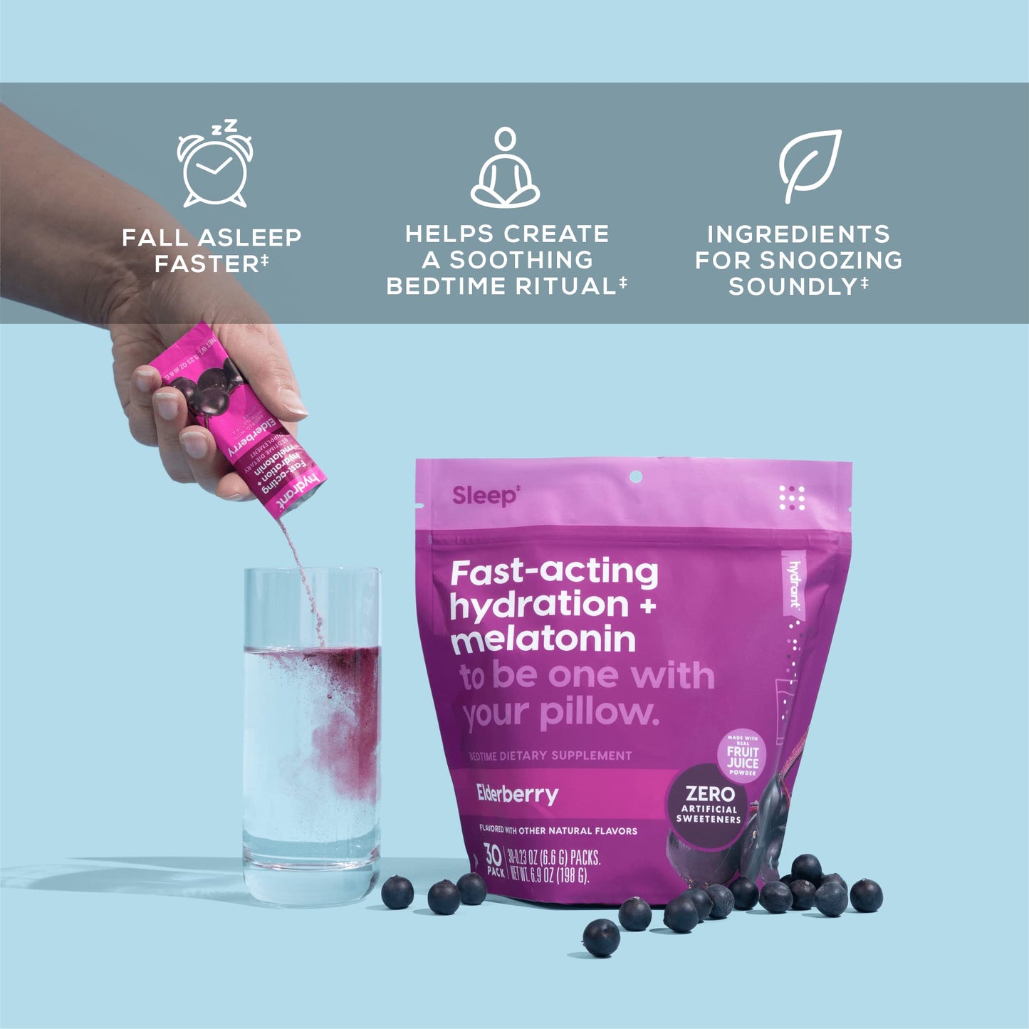 Hydrant Sleep Electrolyte Powder – Elderberry, 30 Sleep Packets
