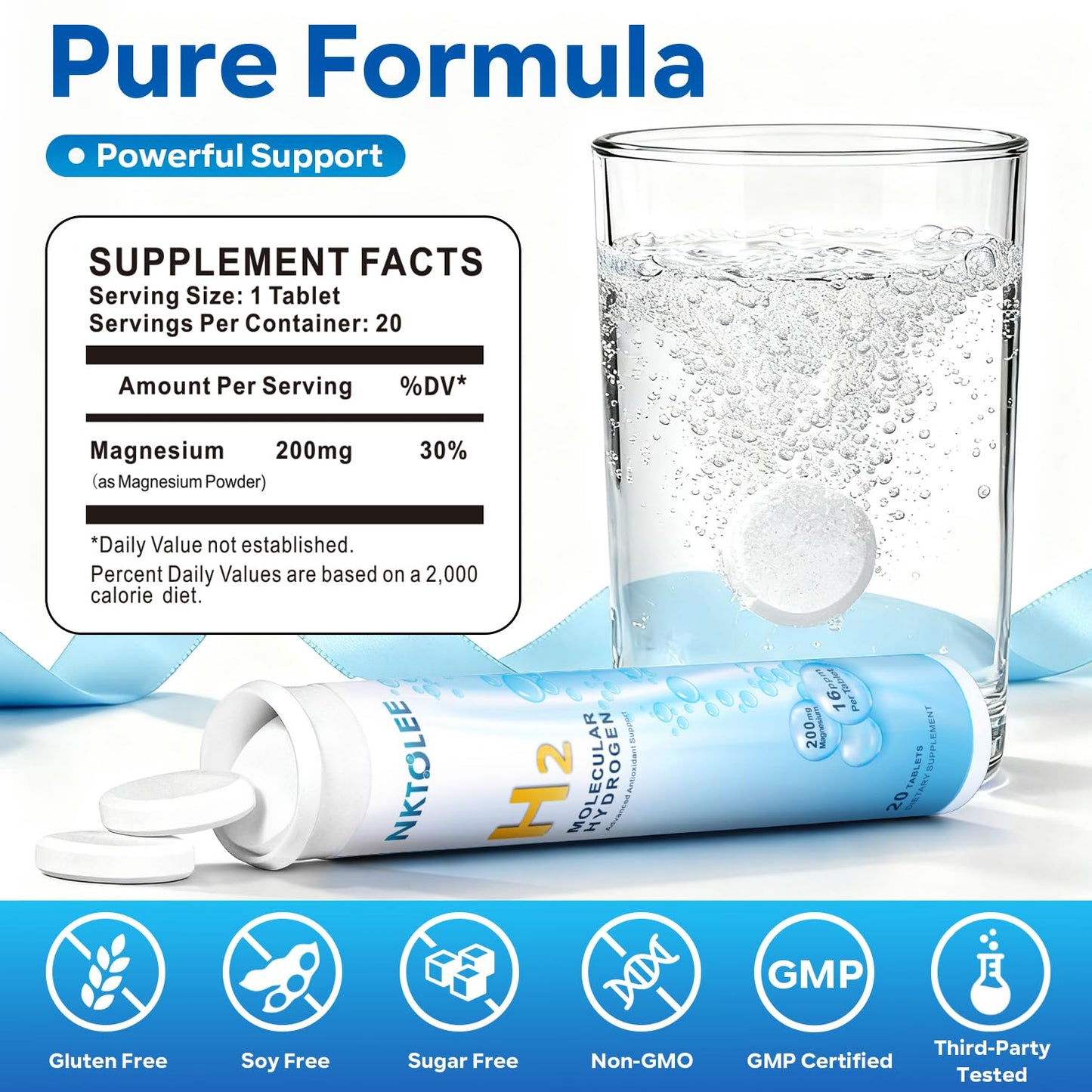 Hydrogen Water Tablets 16 PPM | 200mg Magnesium | Fast-Dissolving Drinking Water Tablets (60 Count)