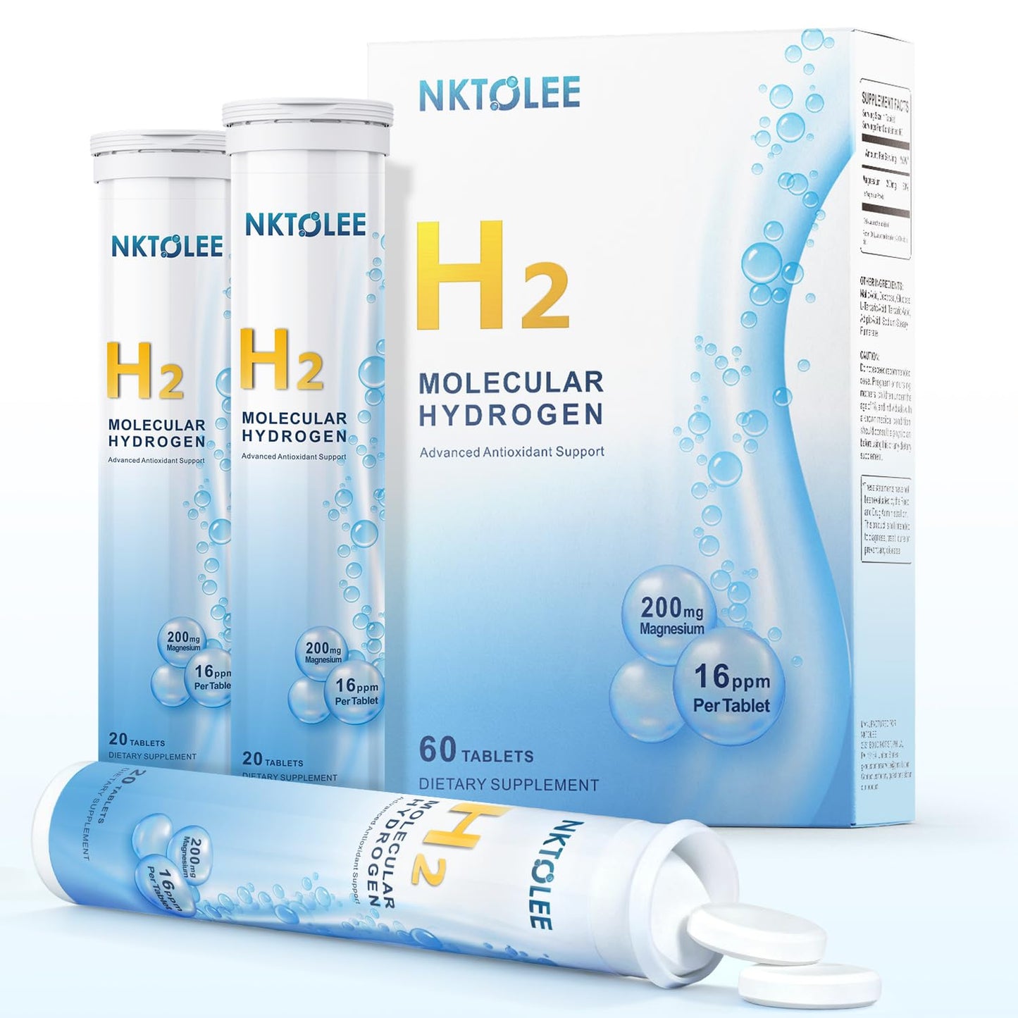 Hydrogen Water Tablets 16 PPM | 200mg Magnesium | Fast-Dissolving Drinking Water Tablets (60 Count)