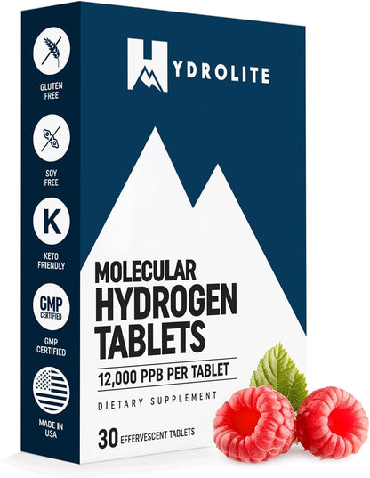 HydroLite Molecular Hydrogen Tablets with Magnesium | 12,000 PPB H2 – Raspberry | Made in USA, 30 Tablets