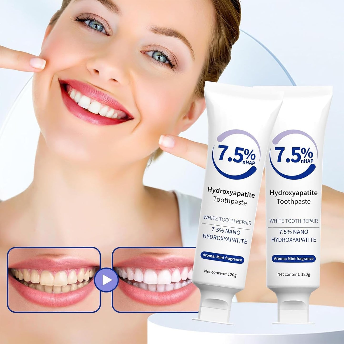 7.5% Hydroxyapatite Toothpaste – Enamel Protection & Tooth Strengthening (Fluoride-Free, Gentle for Sensitive Teeth)