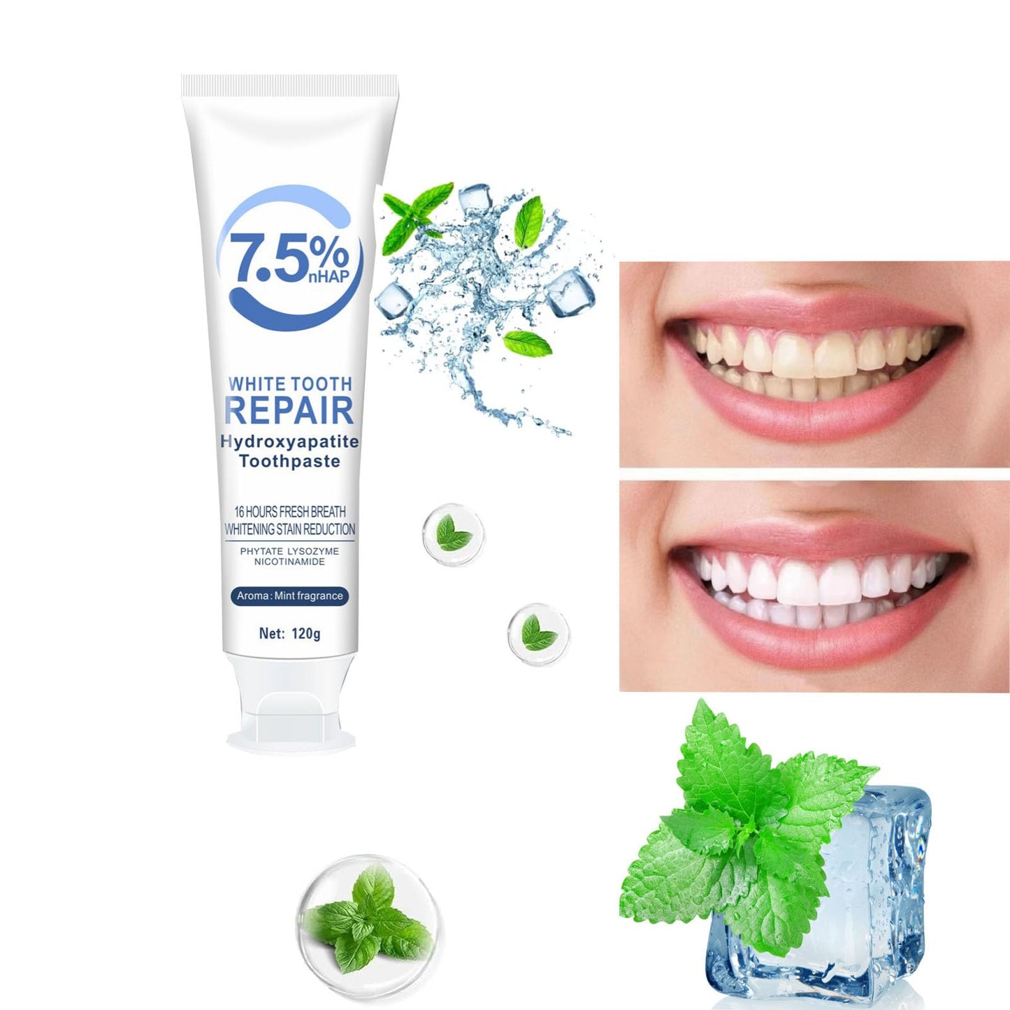 3 Pcs Hydroxyapatite Toothpaste 7.5% – Enamel Protection & Whitening
