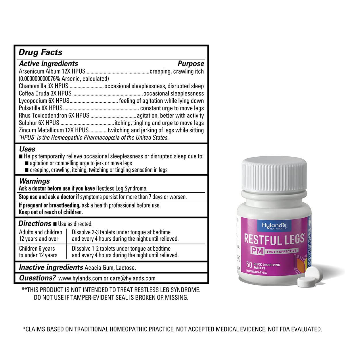 Hyland's Restful Legs PM – Nighttime Calming Formula, 150 Quick-Dissolving Tablets (Pack of 3)