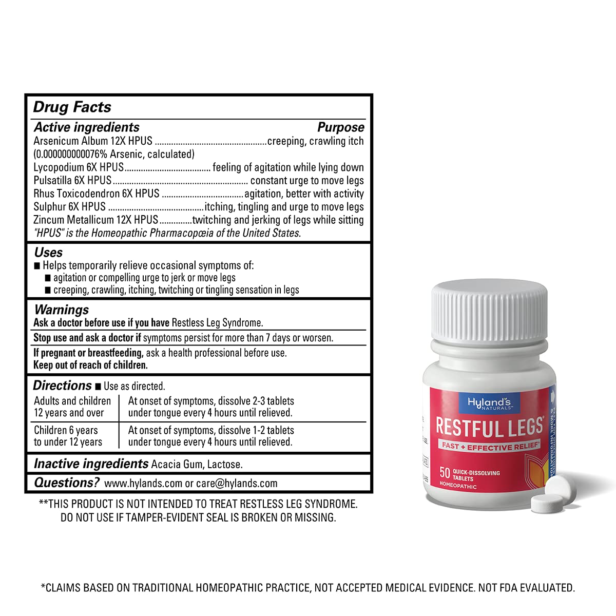 Hyland's Restful Legs Tablets 50 ea (Pack Of 4) | Natural Homeopathic Leg Relief