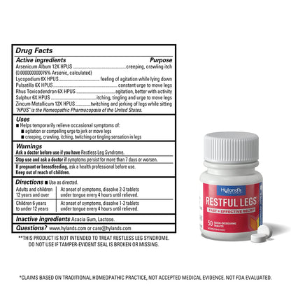 Hyland's Restful Legs Tablets 50 ea (Pack Of 4) | Natural Homeopathic Leg Relief