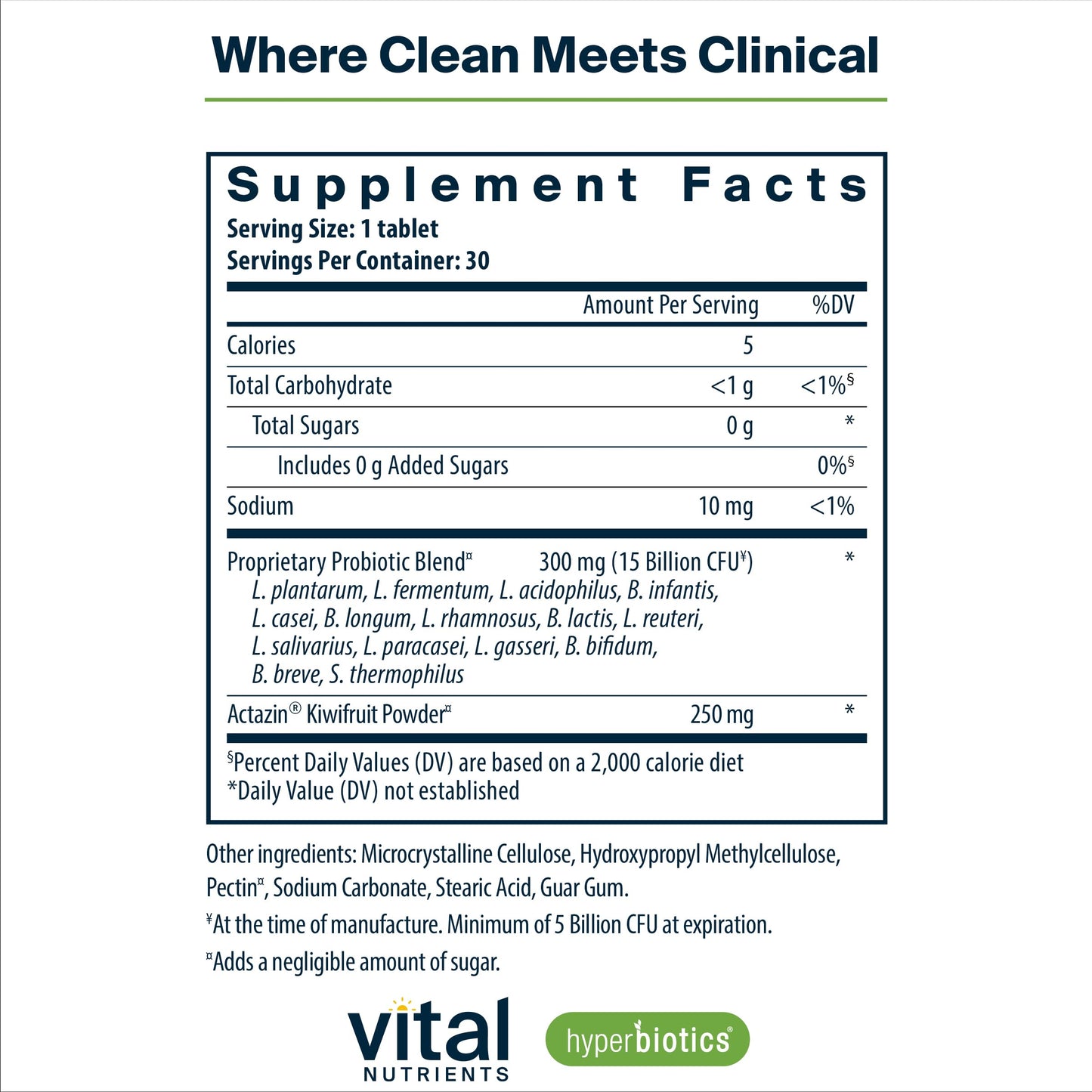 Hyperbiotics Vital Nutrients Pro-15 Probiotics – 15 Strains + Kiwifruit | 30 Vegan Tablets