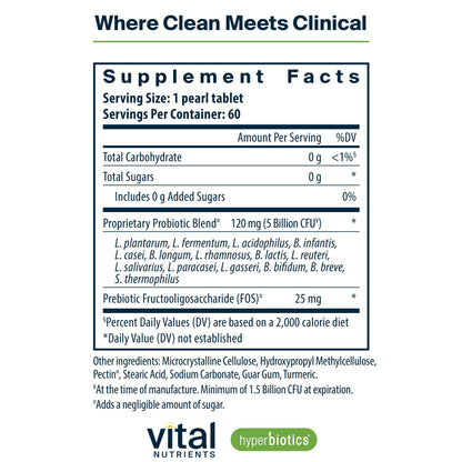 Hyperbiotics Vital Nutrients Pro-15 Probiotics & Prebiotics for Women & Men – 60 Time-Release Pearls, 15 Strains