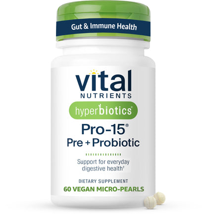 Hyperbiotics Vital Nutrients Pro-15 Probiotics & Prebiotics for Women & Men – 60 Time-Release Pearls, 15 Strains