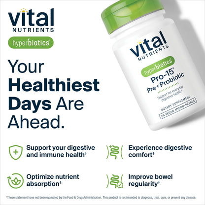Hyperbiotics Vital Nutrients Pro-15 Probiotics & Prebiotics for Women & Men – 60 Time-Release Pearls, 15 Strains