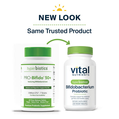 Hyperbiotics Vital Nutrients Bifidobacterium Probiotic | 7 Targeted Strains | Supports Immune and Digestive Health for Older Adults | Shelf-Stable | Vegan | 60 Tablets