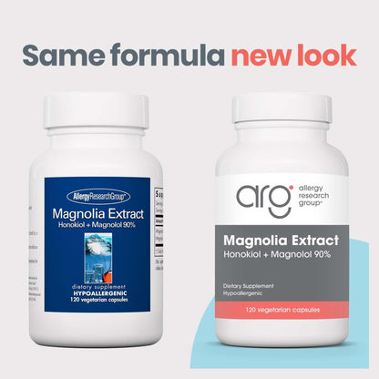 Allergy Research Group Magnolia Extract Dietary Supplement - Stress Sleep Support, Cortisol Balance, Honokiol, Magnolia, Hypoallergenic, Vegetarian Capsules, Gluten Free - 120 Count