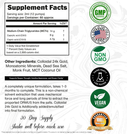 I Am Joy Co. Ormus Gold Oil Monoatomic | Deeper Thought, Intuition & Dream Clarity | 4oz