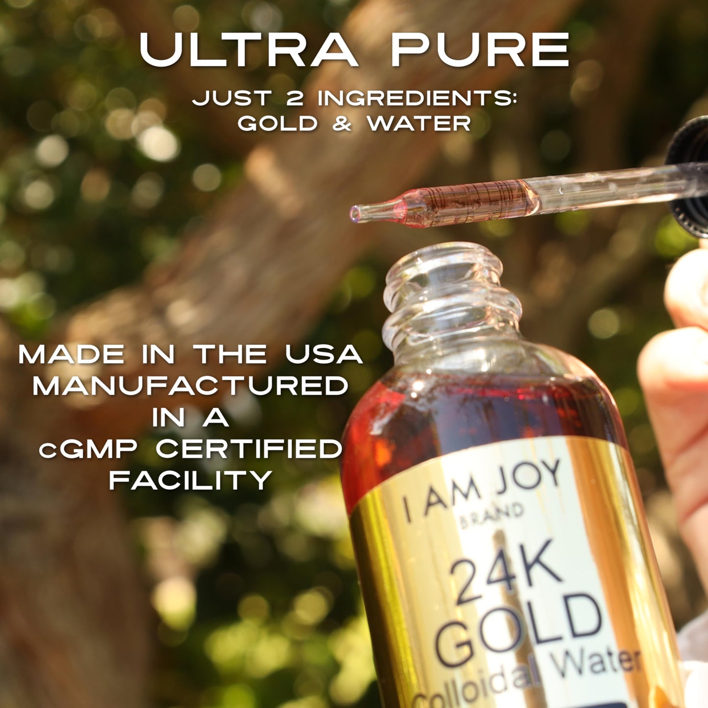 I Am Joy Colloidal Gold 24K - 99.99% Pure, 100ppm Ruby Red (4oz Glass Bottle)