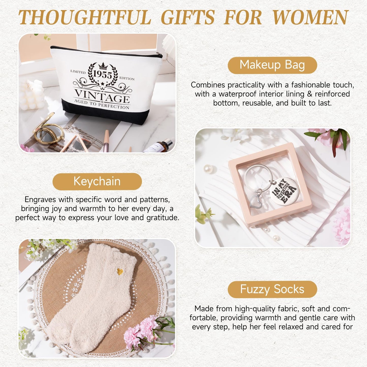 iAOVUEBY 70th Birthday Gifts for Women - Tote, Tumbler & Gift Set