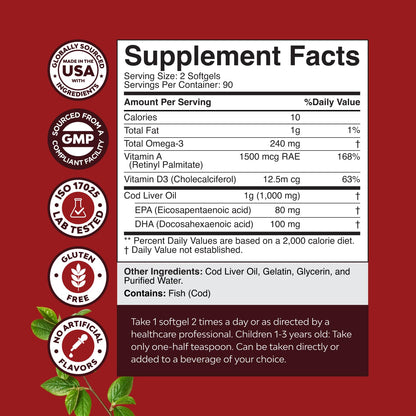 Icelandic Cod Liver Oil Softgels – Wild-Caught Omega-3 1000mg | D3 & A