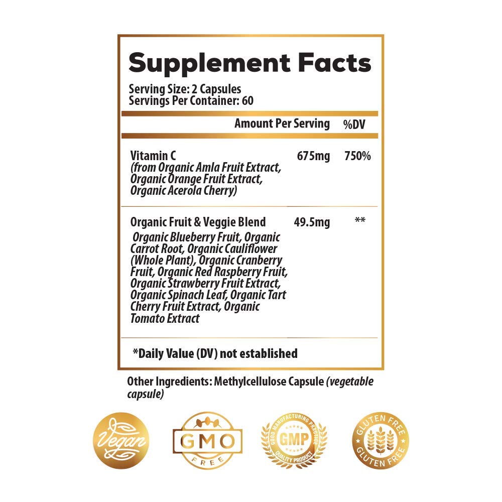 Ideal Infusion Whole Food Vitamin C Complex - 675mg Organic Plant-Based