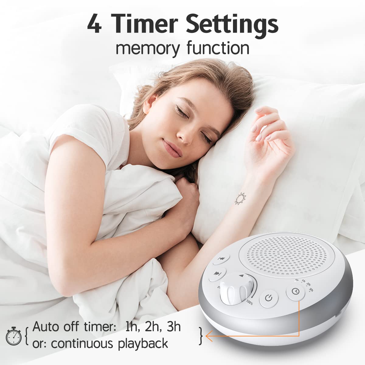 iDealSleep Pink Noise Machine — 30 Soothing Sounds, 36-Level Volume, Auto-Off Timer & Memory
