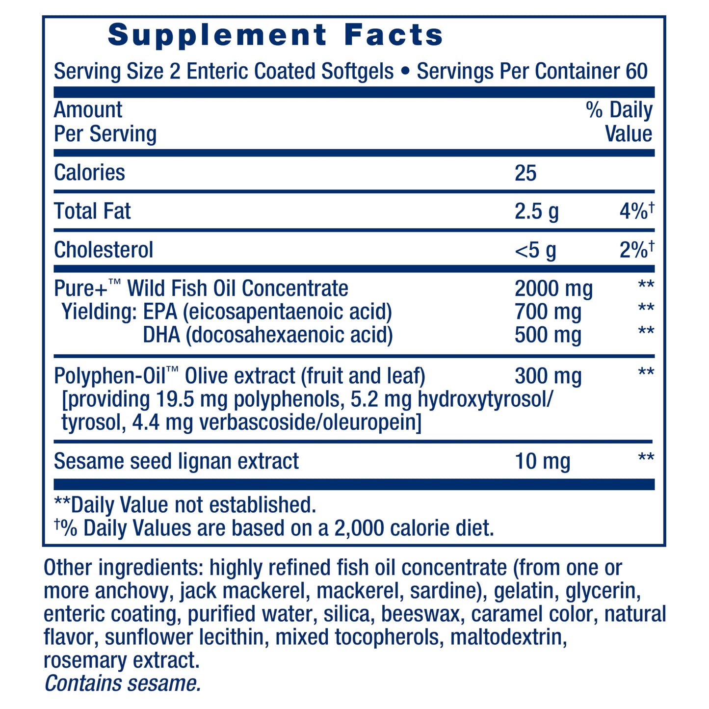 Life Extension Super Omega-3 EPA/DHA with Sesame Lignans & Olive Extract – Heart & Brain Health (120 Softgels)