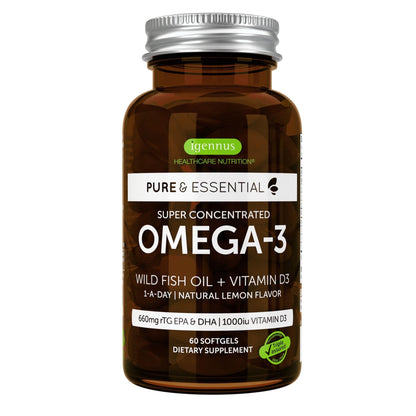 Igennus Advanced rTG Omega-3 + Vitamin D3 — IFOS Wild Fish Oil, 60 Softgels (1-a-Day)
