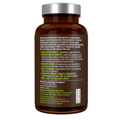 Igennus Vegan Vitamin D3 1000IU | 365 Tablets | Plant-Based Algae Cholecalciferol