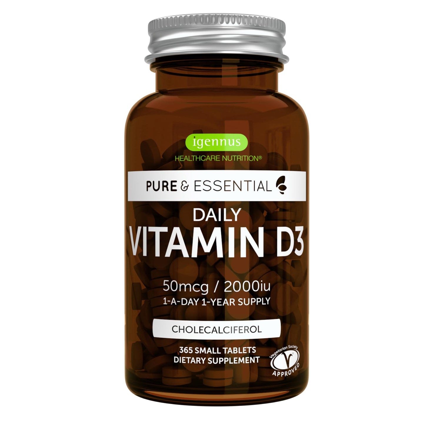 Igennus Daily Vitamin D3 2000iu | 50 mcg | 365 Small Tablets | Vegetarian Cholecalciferol