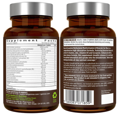 Igennus Methylated Men's Multivitamin – 22 Actives, All-Day Support, Non-GMO & Halal